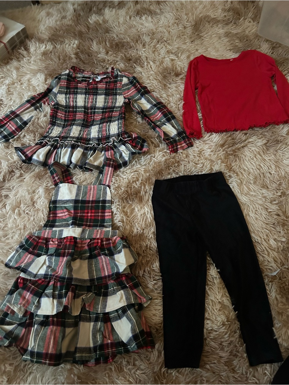 wonder nation Red Plaid Tiered Dress Set with Black Leggings - Picture 1 of 1